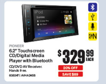 SuperCheap Auto PIONEER 6.2" Touchscreen CD/Digital Media Player with Bluetooth offer