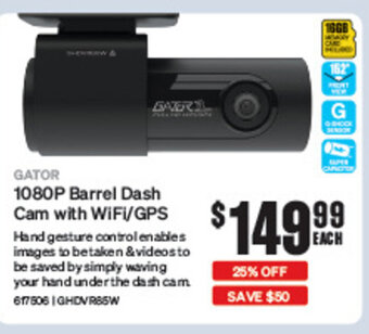 SuperCheap Auto GATOR 1080P Barrel Dash Cam with WiFi/GPS offer