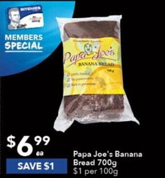 Ritchies Papa Joe's Banana Bread 700g offer