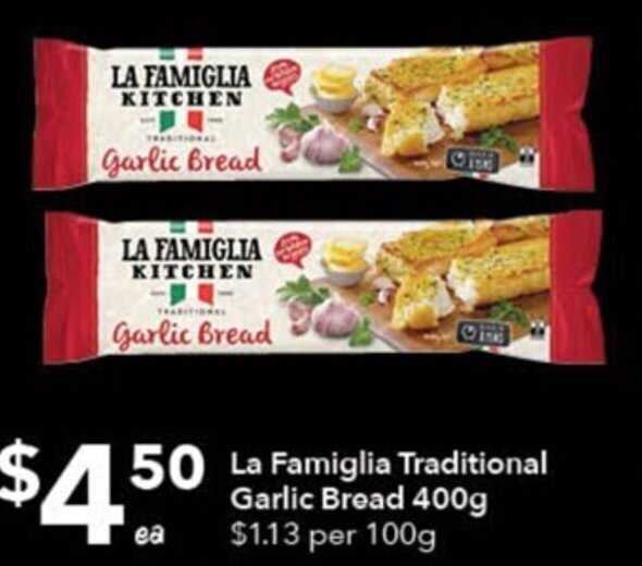 La Famiglia Traditional Garlic Bread 400g offer at Ritchies