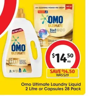 Coles Omo Ultimate Laundry Liquid 2 Litre or Capsules 28 Pack offer