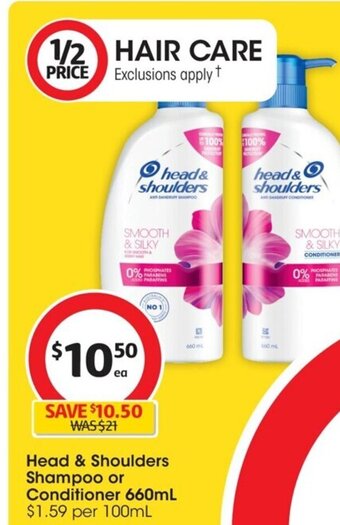 Coles Head & Shoulders Shampoo or Conditioner 660mL offer
