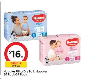 Coles Huggies Ultra Dry Bulk Nappies 30 Pack-54 Pack offer