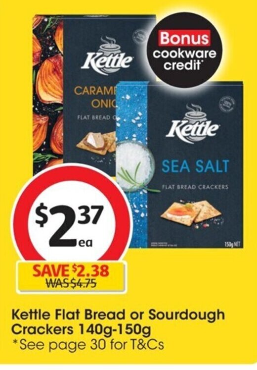 Kettle Flat Bread or Sourdough Crackers 140g150g offer at Coles