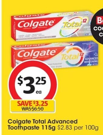 Coles Colgate Total Advanced Toothpaste 115g offer