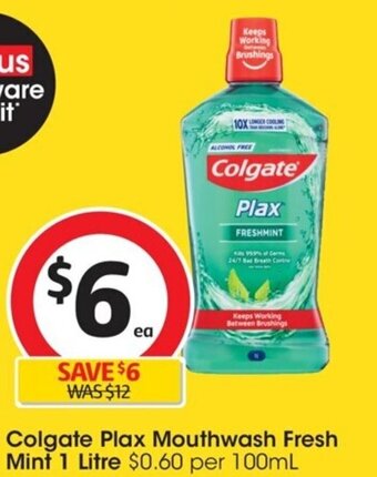 Coles Colgate Plax Mouthwash Fresh Mint 1 Litre offer