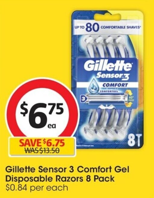 Gillette Sensor 3 Comfort Gel Disposable Razors 8 Pack offer at Coles