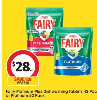 Coles Fairy Platinum Plus Dishwashing Tablets 42 Pack or Platinum 52 Pack offer