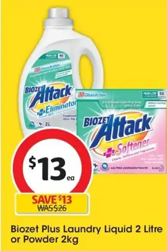 Coles Biozet Plus Laundry Liquid 2 Litre or Powder 2kg offer