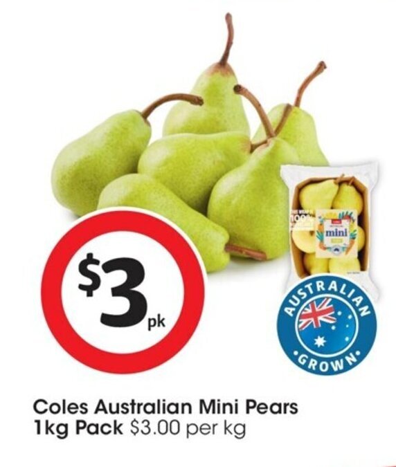 Coles Australian Mini Pears 1kg Pack offer at Coles