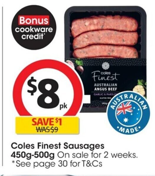 Coles Finest Sausages 450g500g offer at Coles