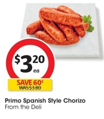 Coles Primo Spanish Style Chorizo offer