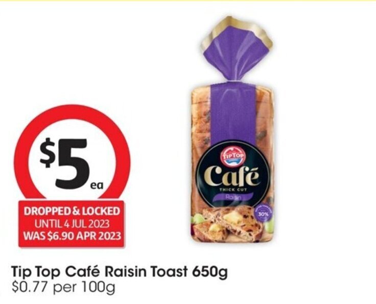 Tip Top Café Raisin Toast 650g offer at Coles