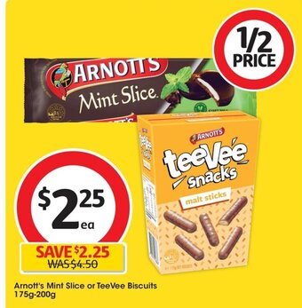 Coles Arnott's Mint Slice or TeeVee Biscuits 175g-200g offer