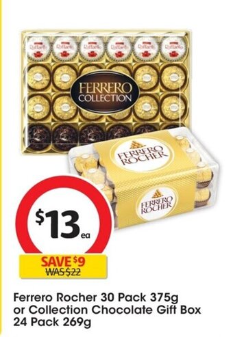 Coles Ferrero Rocher 30 Pack 375g or Collection Chocolate Gift Box 24 Pack 269g offer