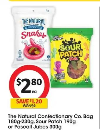 Coles The Natural Confectionary Co. Bag 180g-230g, Sour Patch 190g or Pascall Jubes 300g offer