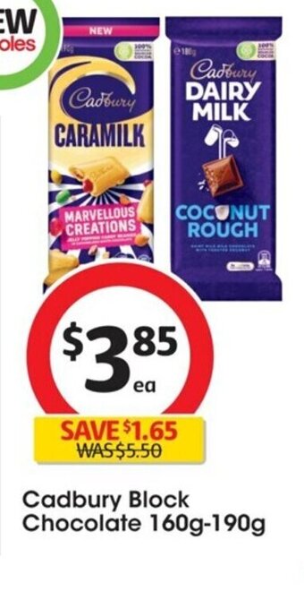 Coles Cadbury Block Chocolate 160g-190g offer