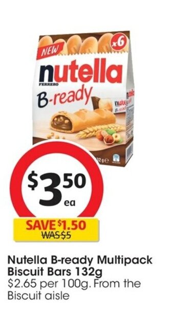 Coles Nutella B-ready Multipack Biscuit Bars 132g offer