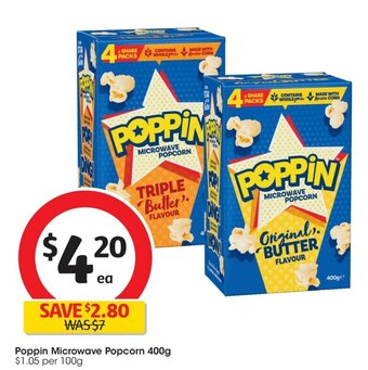 Coles Poppin Microwave Popcorn 400g offer