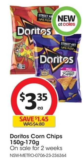 Coles Doritos Corn Chips 150g-170g offer