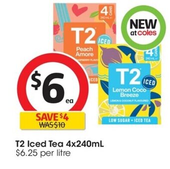 Coles T2 Iced Tea 4x240mL offer
