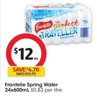 Coles Frantelle Spring Water 24x600mL offer