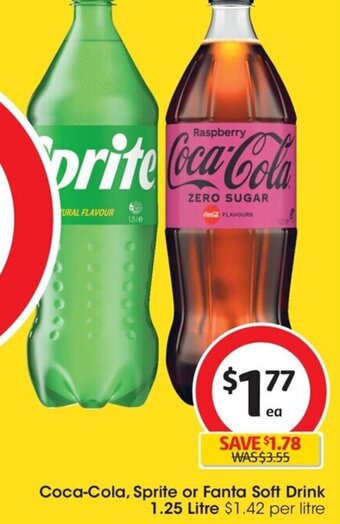 Coles Coca-Cola, Sprite or Fanta Soft Drink 1.25 Litre offer