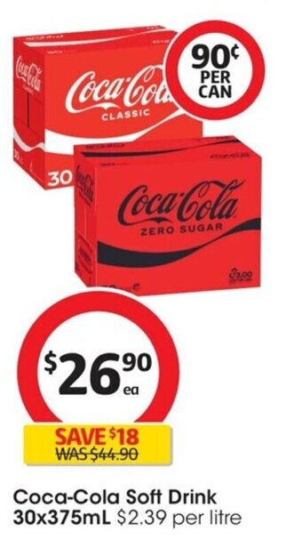 Coles Coca-Cola Soft Drink 30x375mL offer