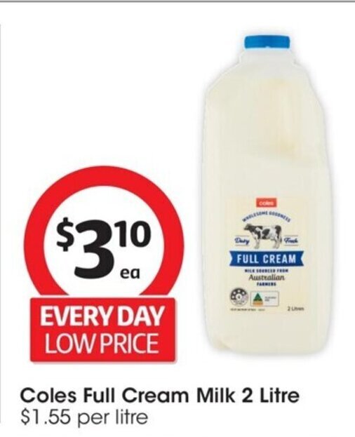 Coles Full Cream Milk 2 Litre offer at Coles