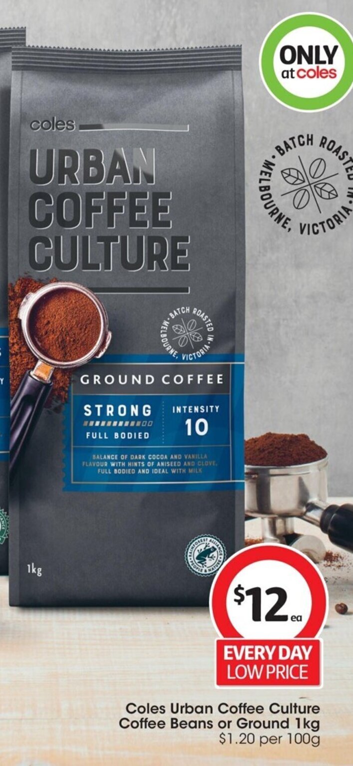 Coles Urban Coffee Culture Coffee Beans or Ground 1kg offer at Coles