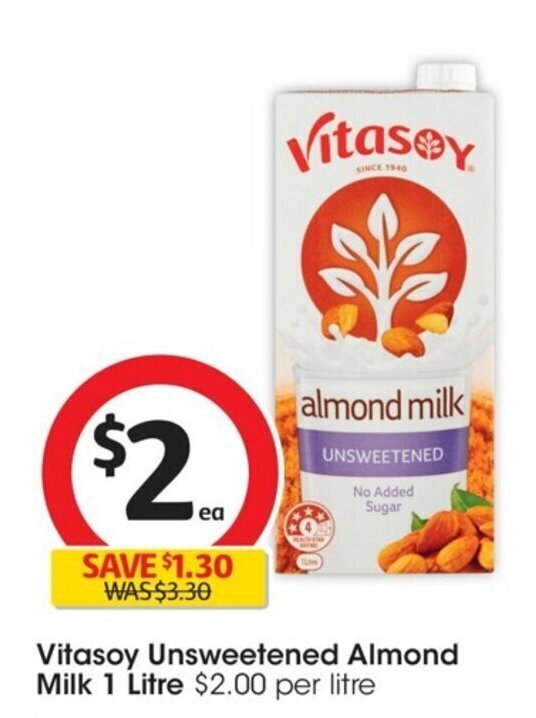 Vitasoy Unsweetened Almond Milk 1 Litre offer at Coles