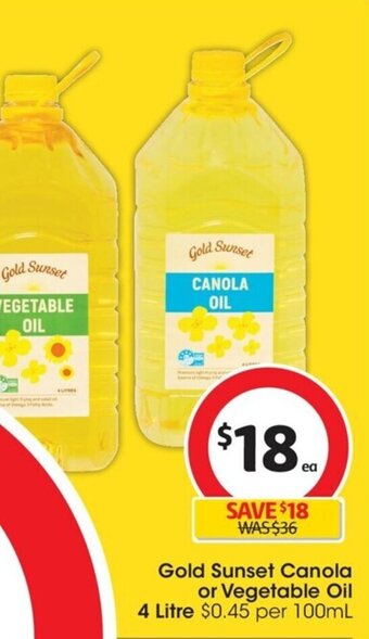 Coles Gold Sunset Canola or Vegetable Oil 4 Litre offer