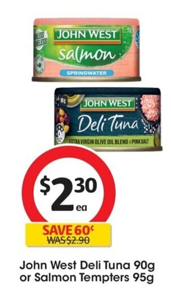 Coles John West Deli Tuna 90g or Salmon Tempters 95g offer