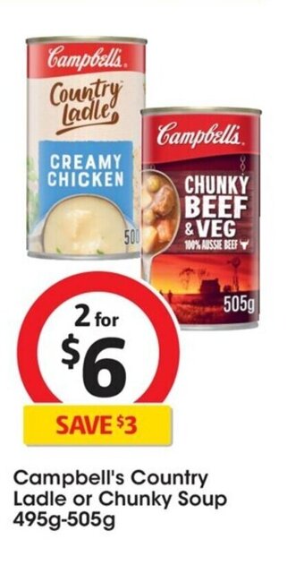 Coles Campbell's Country Ladle or Chunky Soup 495g-505g offer