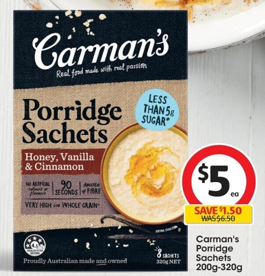 Carman's Porridge Sachets 200g320g offer at Coles