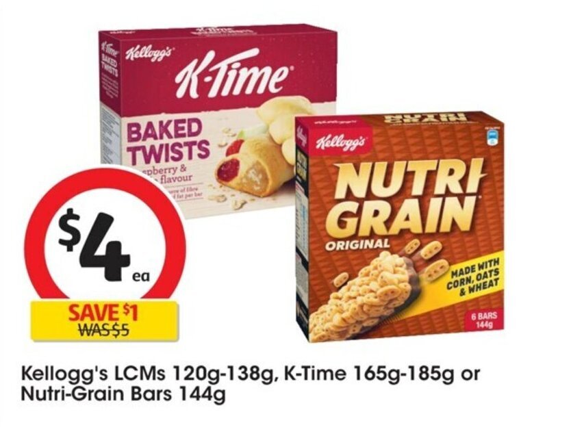Kellogg's LCMs 120g138g, KTime 165g185g or NutriGrain Bars 144g