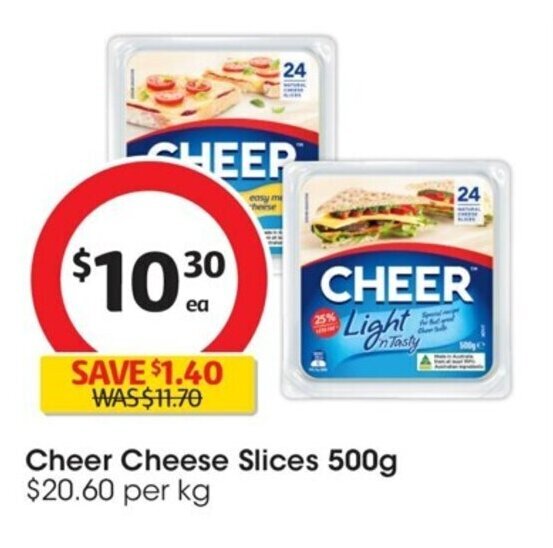 Cheer Cheese Slices 500g offer at Coles