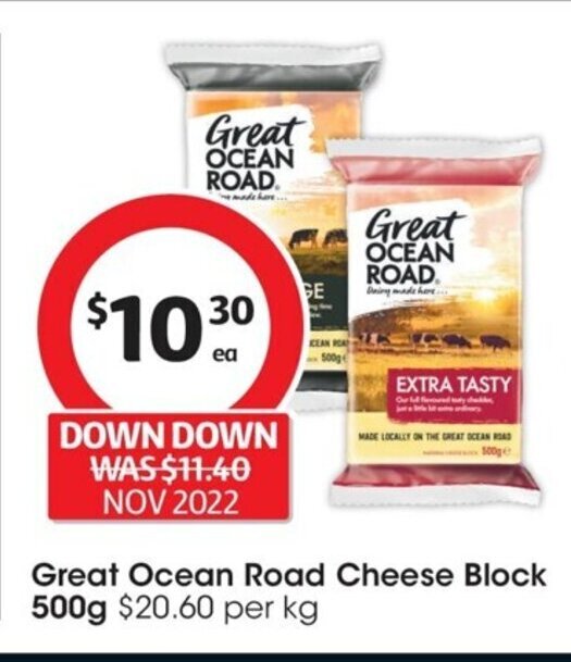 Great Ocean Road Cheese Block 500g offer at Coles