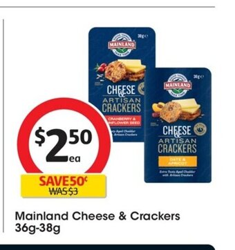 Coles Mainland Cheese & Crackers 36g-38g offer
