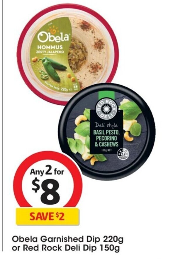 Obela Garnished Dip 220g or Red Rock Deli Dip 150g offer at Coles