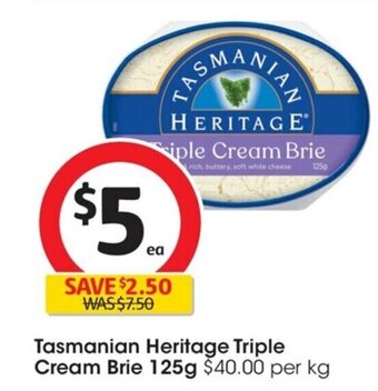 Coles Tasmanian Heritage Triple Cream Brie 125g offer