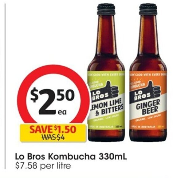 Lo Bros Kombucha 330mL offer at Coles