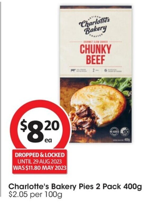 Charlotte's Bakery Pies 2 Pack 400g offer at Coles