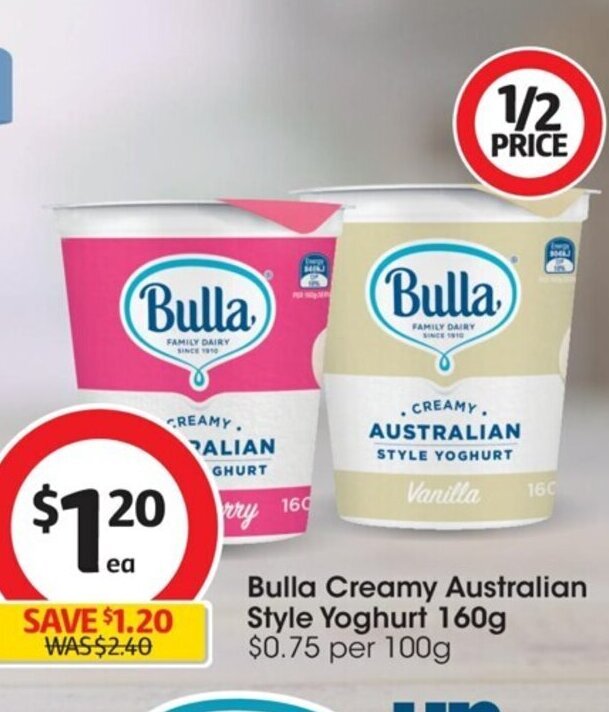 Bulla Creamy Australian Style Yoghurt 160g offer at Coles