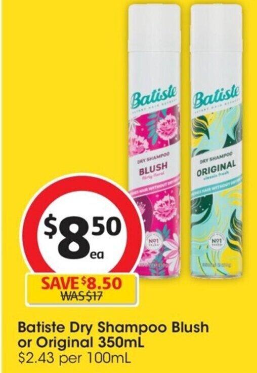 Batiste Dry Shampoo Blush or Original 350mL offer at Coles