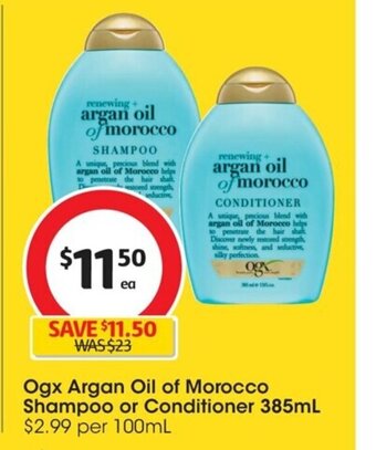 Coles Ogx Argan Oil of Morocco Shampoo or Conditioner 385mL offer