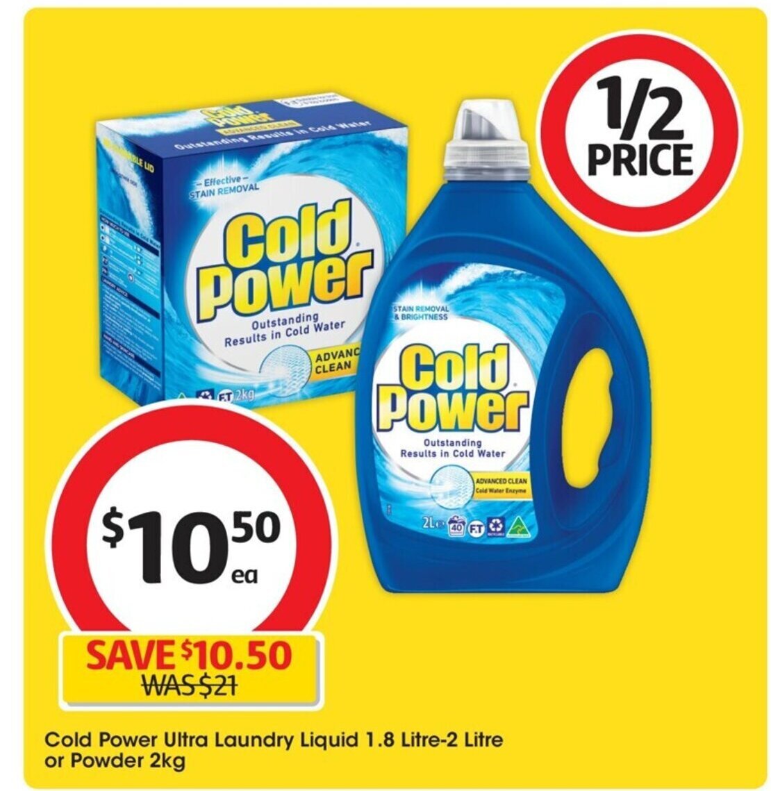Cold Power Ultra Laundry Liquid 1.8 Litre2 Litre or Powder 2kg offer