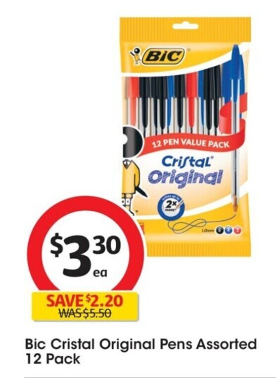 Bic Cristal Original Pens Assorted 12 Pack offer at Coles
