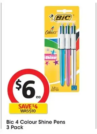 Coles Bic 4 Colour Shine Pens 3 Pack offer