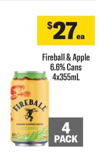 Coles Fireball & Apple 6.6% Cans 4x355mL offer